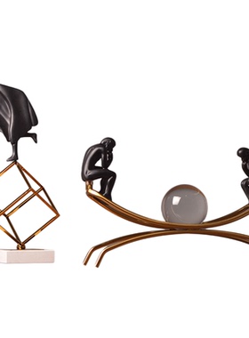 现代轻奢简约摆件客厅办公室金属小黑人思考者抽象艺术品酒柜书柜