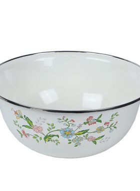 老式搪瓷碗带盖食品级猪油罐家用沙拉碗可放冰箱保鲜碗搪瓷便当盒