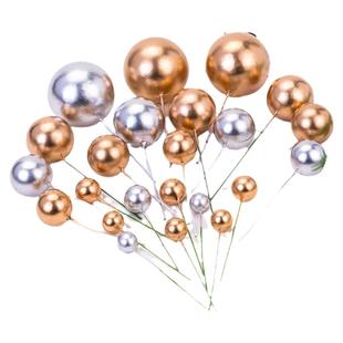 烘焙蛋糕装饰INS奢华金属圆球插牌插件金色银色装饰球甜品台装扮