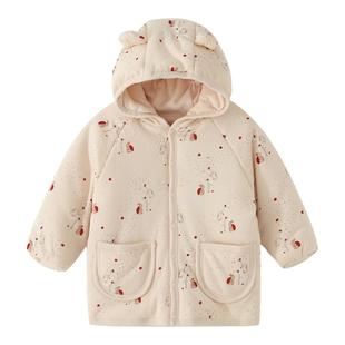 北欧风婴儿冬季棉服外套男女宝宝熊耳朵连帽夹棉加厚棉衣保暖ks