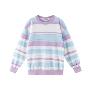 加比瑞童装春秋季新品女童彩虹条纹套头薄款纯棉毛衣中大童针织衫