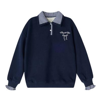 笛莎童装女童加绒卫衣冬季新款儿童女孩中大童休闲翻领POLO衫上衣