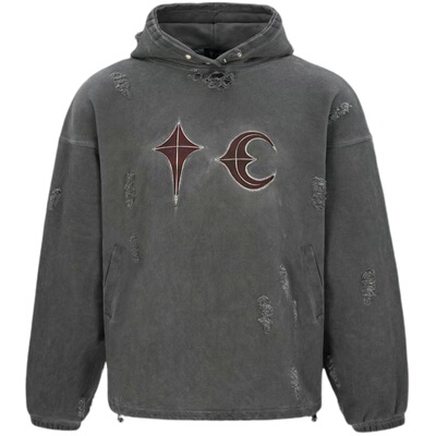 thugclub拼皮破洞连帽卫衣