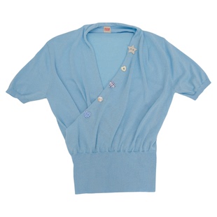 ThingnessV领垂坠感带细闪莱赛尔针织彩色纽扣短袖上衣