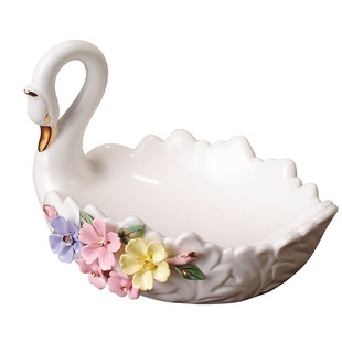 天鹅水果盘创意现代客厅简约陶瓷茶几摆件糖果盘结婚欧式家用欧式