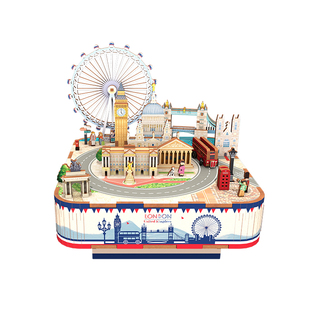 同趣拼装八音盒伦敦风情音乐盒diy手工积木摩天轮摆件生日礼物