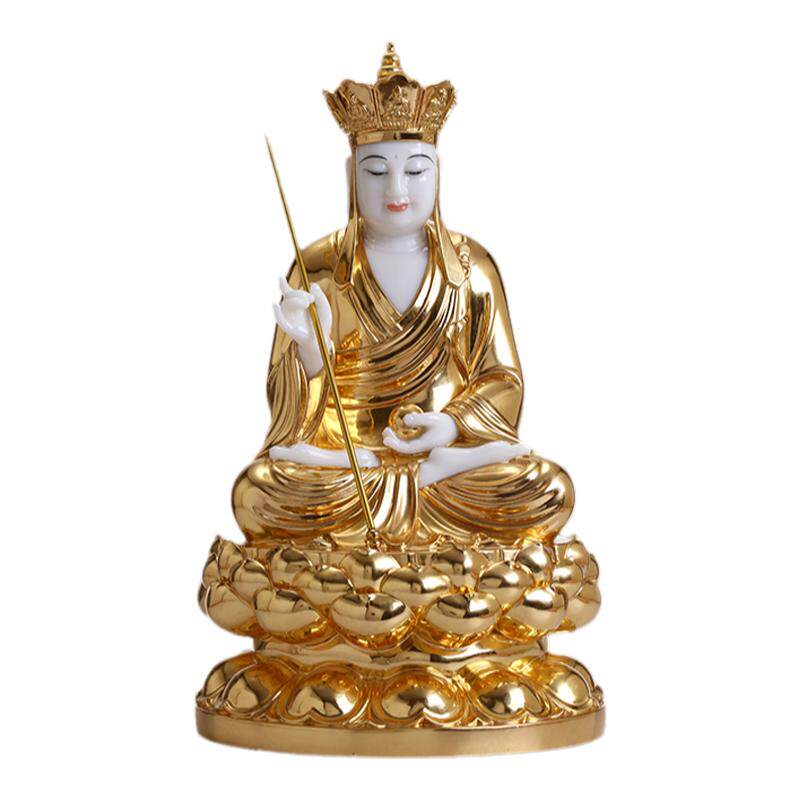 白玉贴金地藏王菩萨娑婆三圣摆件