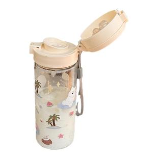 夏日椰子小熊吸管杯玻璃杯大容量可爱高颜值随身杯情侣水杯带提绳