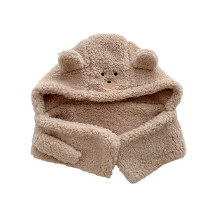 儿童围巾帽子一体秋冬宝宝毛绒围巾女童护耳包头帽男孩加绒保暖帽