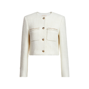 羊毛花式呢小香风外套女 欧时力2024新款早春圆领短款气质通勤