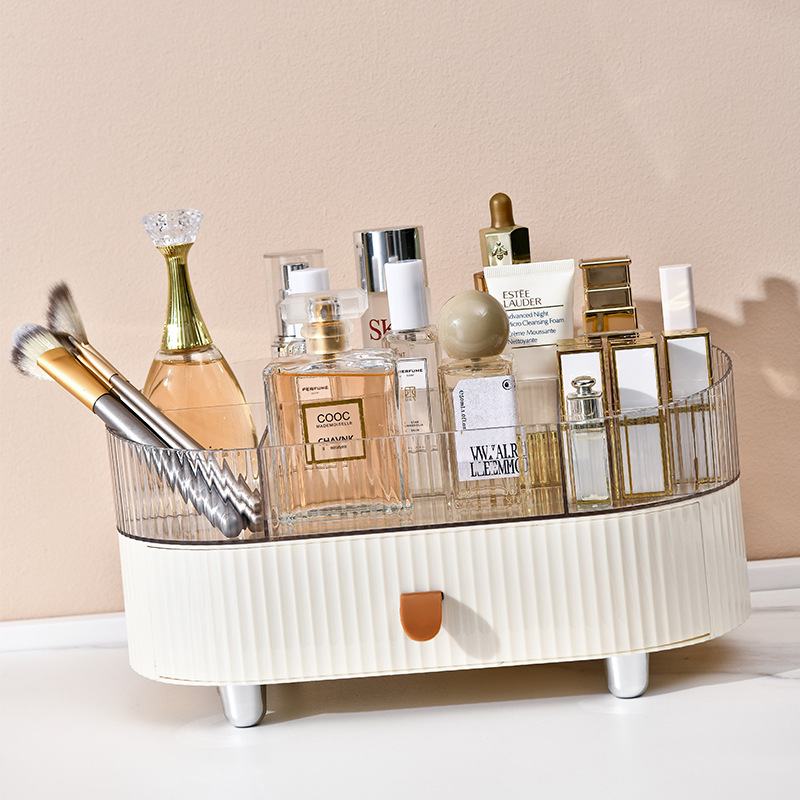 家用轻奢化妆品桌面收纳盒卧室防尘卫生间置物架分层整理塑料盒子