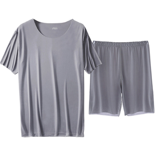 男士冰丝无痕T恤短裤套装弹力运动速干衣圆领休闲睡衣薄款居家服