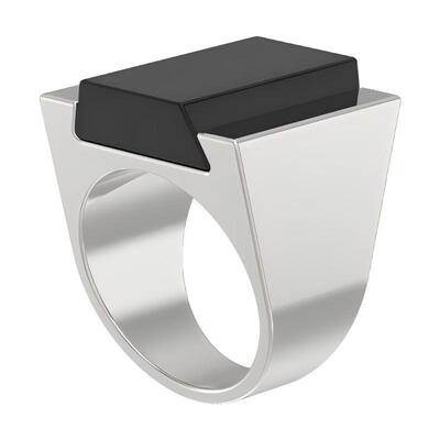 【48小时发货】DOVETAIL/卯时方正摩登925银镀白金黑/红玛瑙戒指