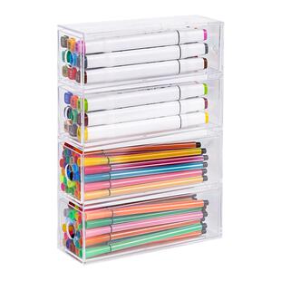 亚克力文具收纳盒大容量笔筒学生桌面多层抽屉防尘办公用品置物架