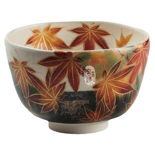 日本原装进口清水烧茶道用品抹茶碗大茶碗茶具红叶商务生日礼品