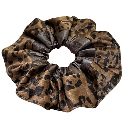 韩国高端pu皮豹纹大肠发圈2025新款丸子头发绳百搭马尾皮筋发饰女