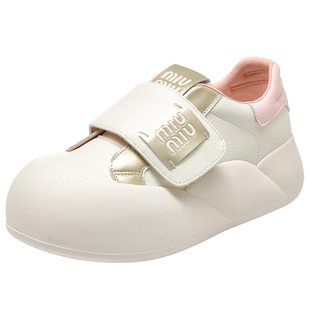 魔术贴小白鞋女2025新款春季丑萌大头面包鞋百搭休闲真皮厚底板鞋