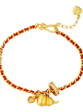 轻奢金色葫芦手链女本命年红绳编织手串招财转运珠高级感送礼物