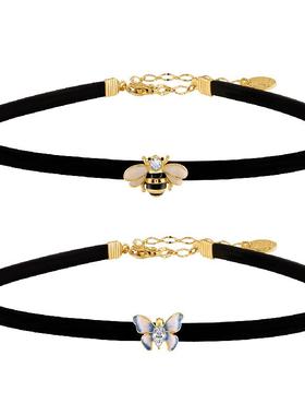 蝴蝶蜜蜂choker黑色项圈颈链