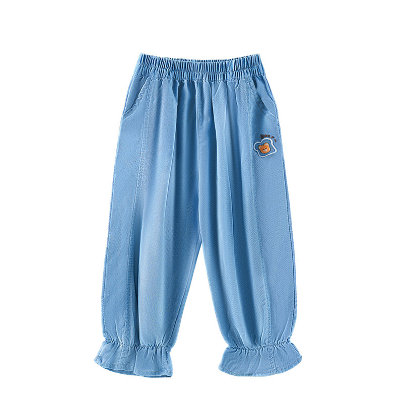 欧孕[果冻凉]儿童牛仔裤春装新款天丝防蚊裤男女宝宝夏薄款运动裤