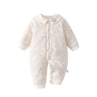 婴儿衣服秋冬夹棉连体衣薄棉小月龄宝宝春装保暖洋气外穿纯棉73码