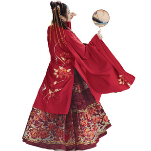 如梦霓裳汉服女明制披风春秋马面裙晚明风外披红白黑锦绣 现货