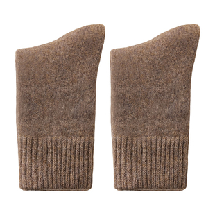 石墨烯发热袜子女款冬季加厚保暖中筒袜咖色美利奴羊毛毛圈厚袜子