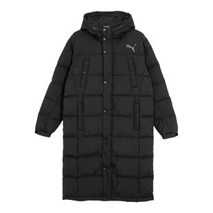 PUMA 花连帽休闲长款羽绒服加厚 男款 黑色674277-01