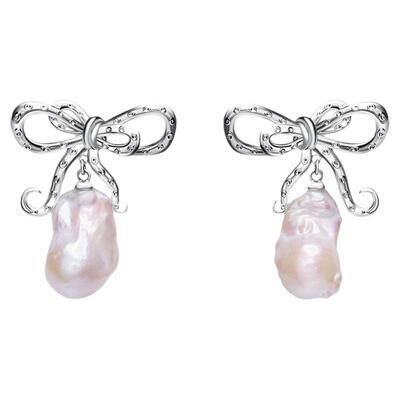 耳环蝴蝶结PEARLONA夸张珍珠女