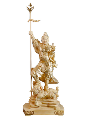 木雕唐风手工清刀毘沙门天摆件