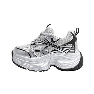 厚底老爹鞋女款2026春季新款配阔腿裤的增高鞋女小个子加绒运动鞋