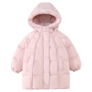 女童中长款羽绒服冬装2025新款韩系小女孩洋气白鸭绒保暖儿童外套