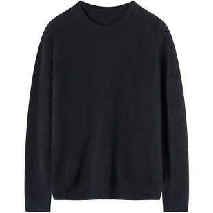 石见山100%貉绒高端圆领毛衣男士秋冬款保暖内搭打底套头毛织线衫