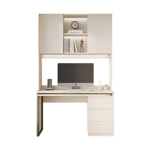 奶油风阳台书桌书柜组合一体折叠旋转电脑桌小户型家用学习桌定制