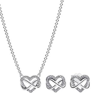 Pandora潘多拉闪耀永结同心锁骨链项链耳钉套装送女友礼物
