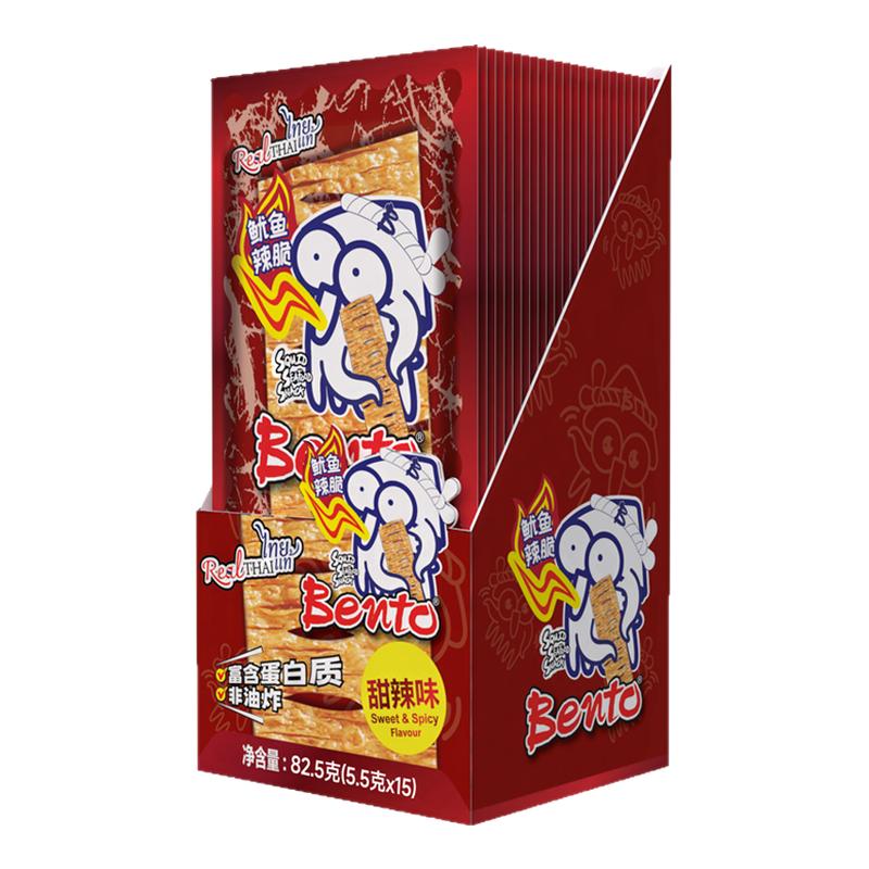 聚划算】泰国进口bento拌多乐鱿鱼片手撕即食小零食盒装5.5gx15包