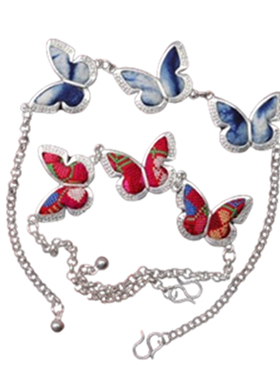 民族风苗银刺绣老绣蜡染蝴蝶手链