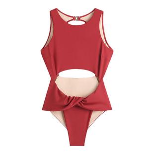 walkingChic红色连体泳衣女高级感显瘦高叉性感小胸聚拢度假泳装