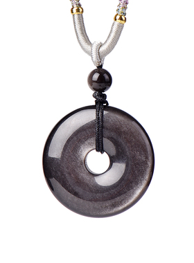 新中式平安扣银曜石粉水晶项链