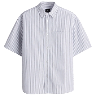 HM男装衬衫夏季宽松版型通勤翻领条纹短袖衬衣1288287