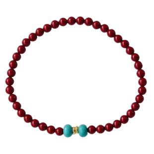 原创天然朱砂手链女款极细绿松石转运珠本命年红绳手串好运珠饰品