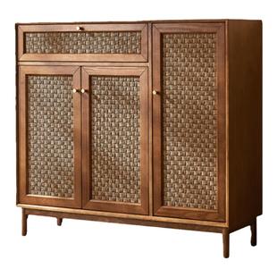 新款2025爆款家用门口鞋柜实木藤编储物收纳柜小户型入户玄关柜