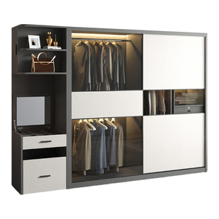 北欧推拉门衣柜简约现代组装家用卧室移门衣橱全实木多层板收纳柜