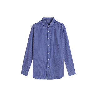 夏季新品韩国韩版一字领免烫长袖衬衫男修身条纹百搭休闲衬衣男士