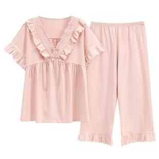 睡衣女款夏季纯棉短袖七分裤薄款夏天2026年新款宫廷风夏款家居服