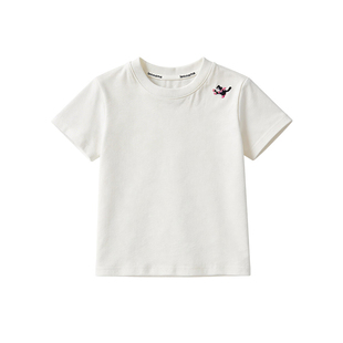 leomama女童卡通刺绣小猫短袖儿童夏季纯色百搭洋气韩版圆领T恤