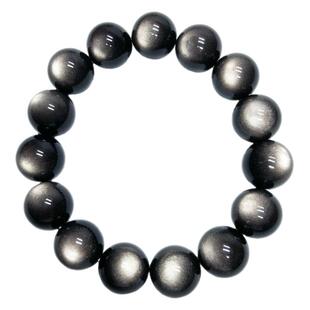 天然双眼银曜石情侣手链男女款收藏级单圈黑曜石水晶手串饰品礼物