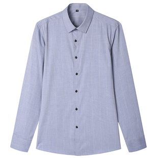 POWO衬衫男长袖商务正装休闲灰色竖条纹衬衣职业修身秋季潮流上衣