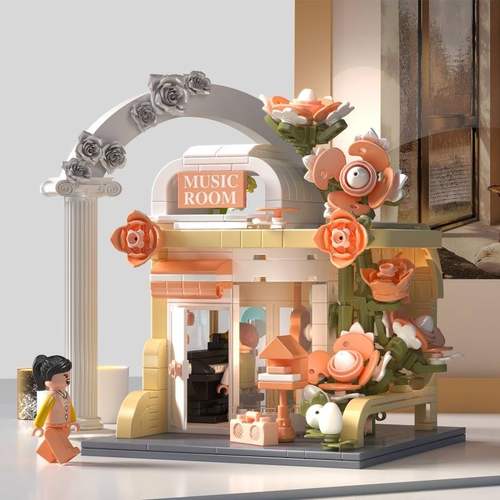 哲高612005创意街景遇见礼物组装玩具拼音乐室积木模型拼装女孩插