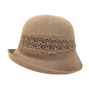 日本和纸帽子女夏季镂空卷边渔夫帽女轻薄透气遮阳防晒帽时尚盆帽